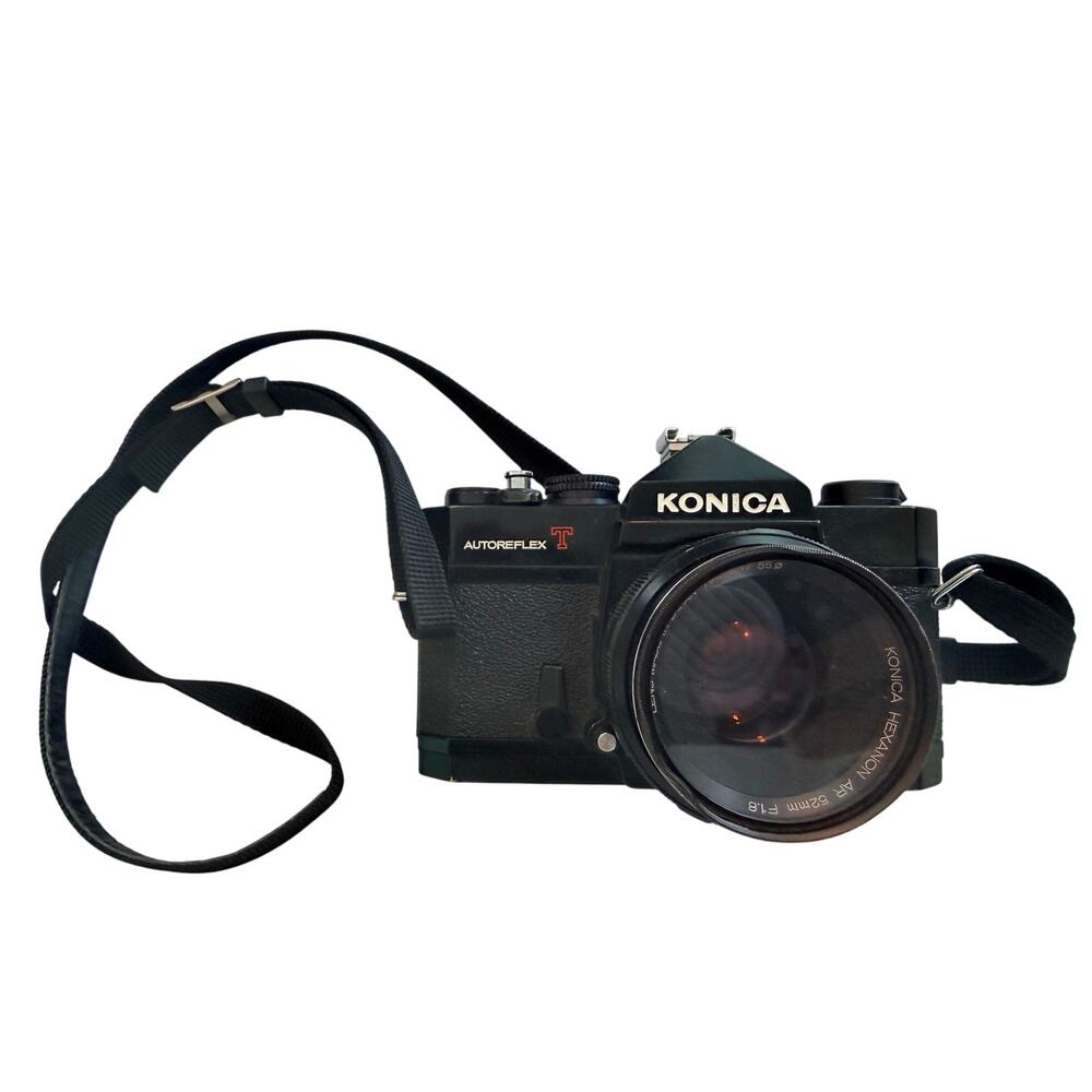 Konica Autoreflex T 35mm SLR Film Camera Hexanon AR 52mm f/1.8 Lens Vintage